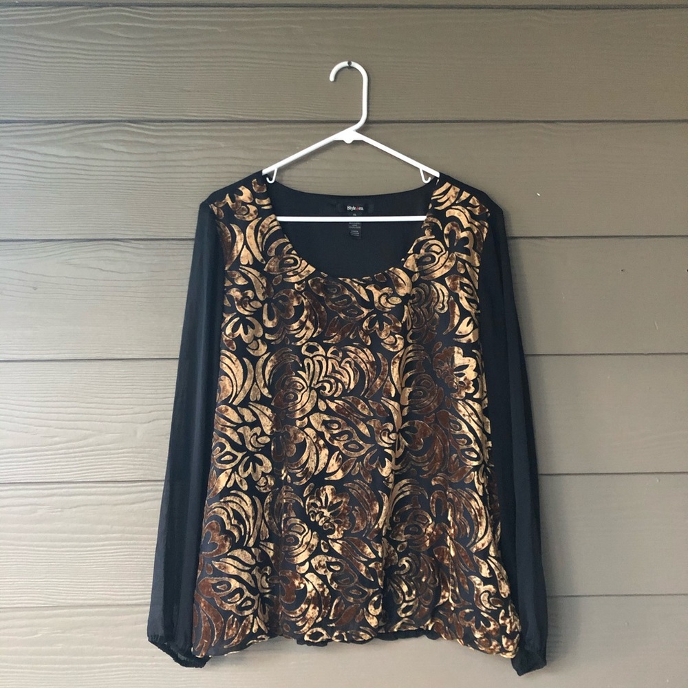 Style & Co black and gold velvet dress top XL
